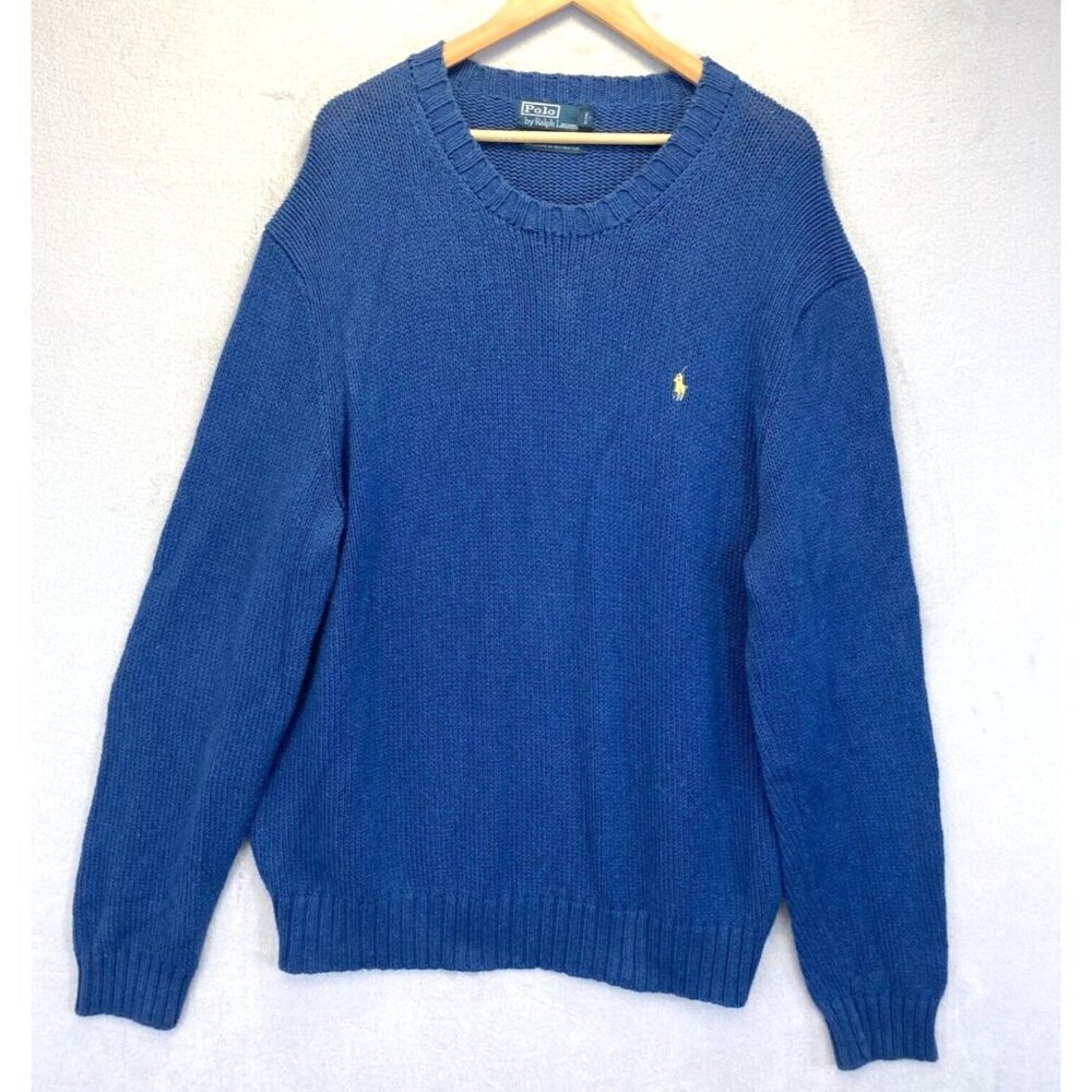 Polo Ralph Lauren Heavy Knit Sweater Mens XXL Blue Cotton Preppy Crew Old Money